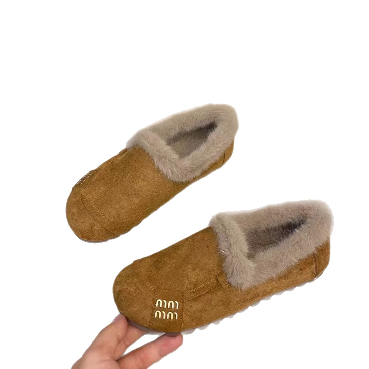 2025 New Winter Retro Flats Shallow Mouth Fleece-Lined Warm Beanie Shoes One-Leg Soft Sole Non-Slip Birkenstock Cotton Shoes