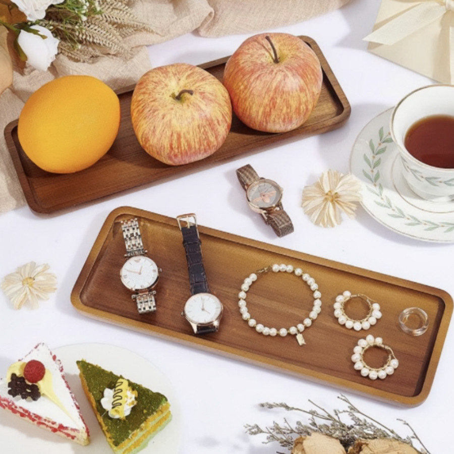 Japanese Acacia Wooden Tray Rectangular Dinner Plate Fruit Plate snack Plate Oval Bread Plate Tea Cup Plate Manufacturers