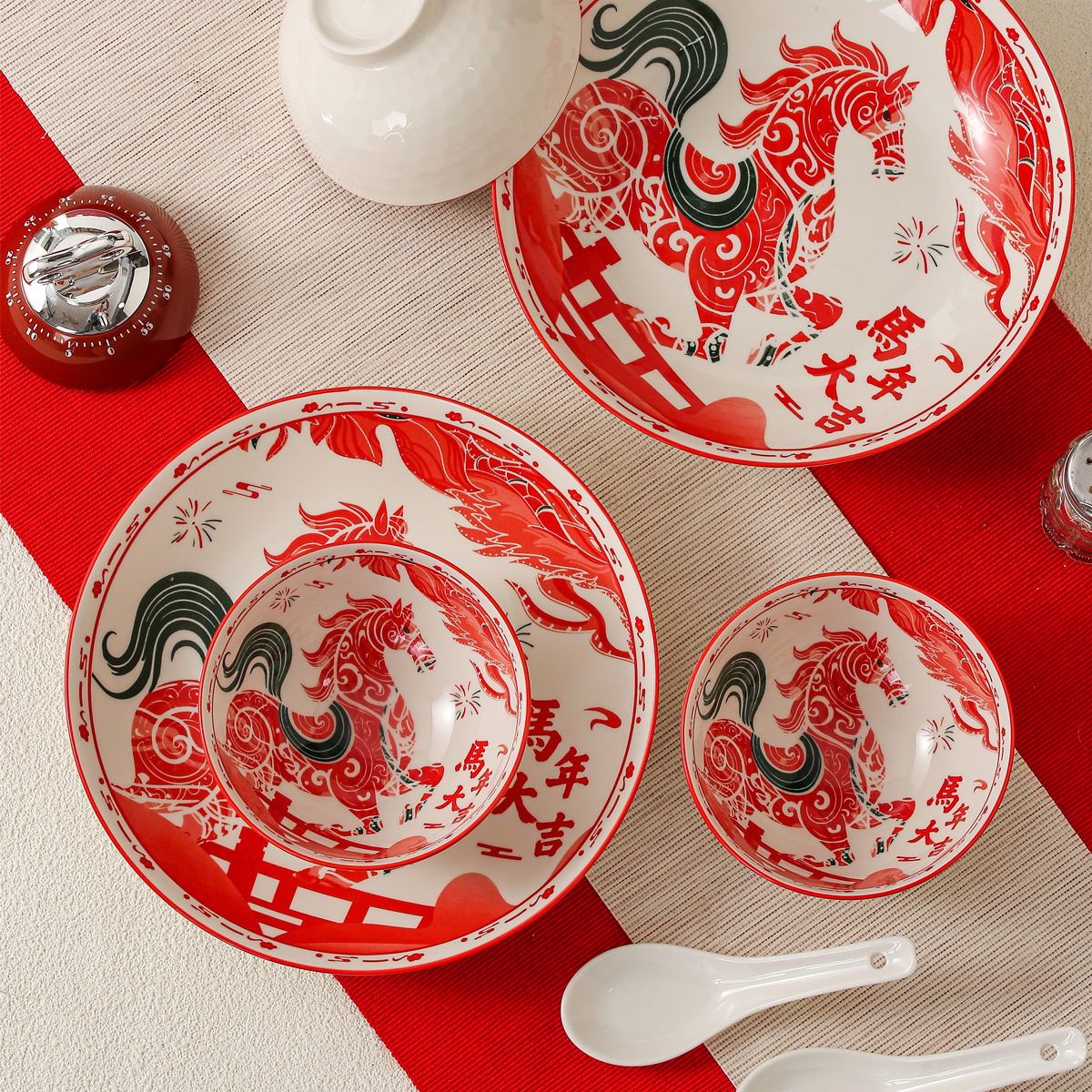 Year of the Horse Gift Set Bowl Ceramic Tableware Gift Box Practical Bowl Set Opening Gift for Customers Bowl and Spoon Set Wholesale
