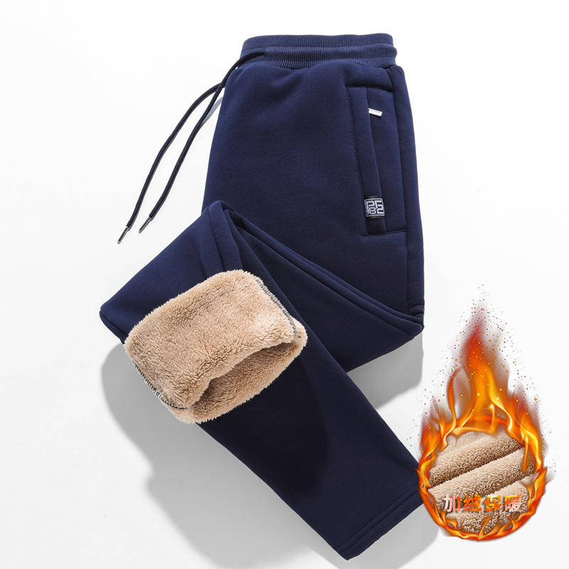 2023 winter men's fleece-lined padded cotton pants lamb velvet warm loose plus size casual sports pants manufacturers wholesale