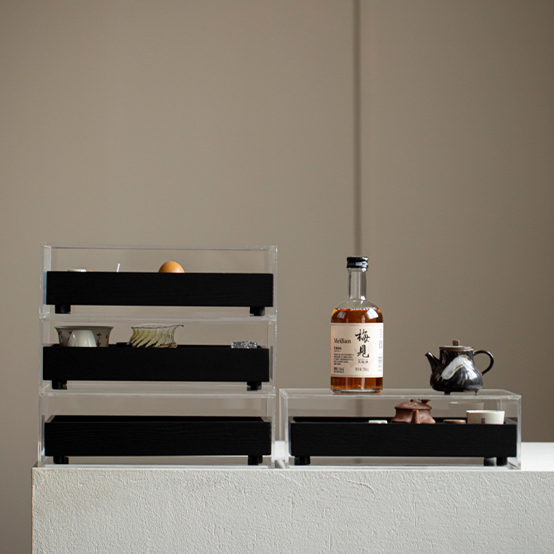 Solid Wood Multi-Layer Tea Set Storage Box Acrylic Tea Cabinet Teapot Jewelry Storage Box Display Cabinet
