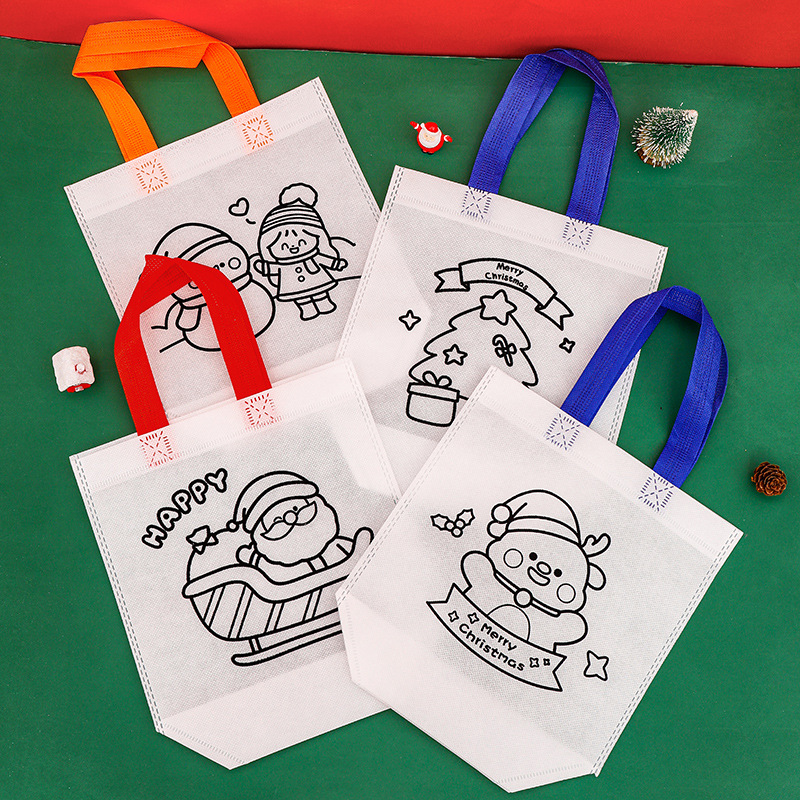 Cartoon Christmas Handbag Kidsren's DIY Coloring Non-Woven Bag Kindergarten Christmas Small Gift Graffiti Bag