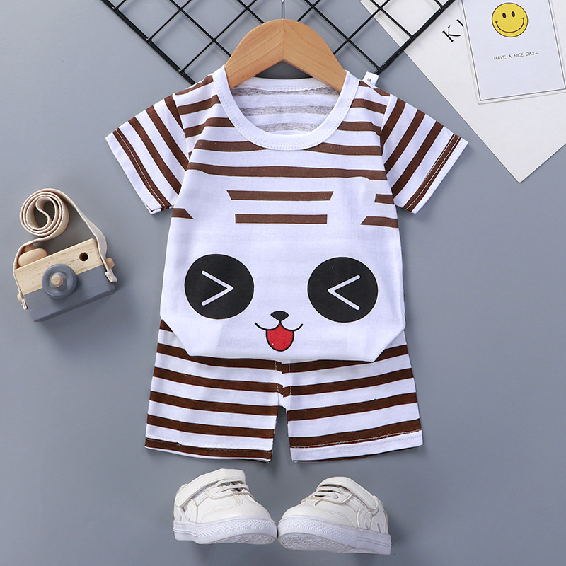 Factory Direct Sales Summer Baby Cartoon T-Shirt Two-Piece Set Casual Boys and Girls Home Clothes Kidsren's Short-Sleeved Suit