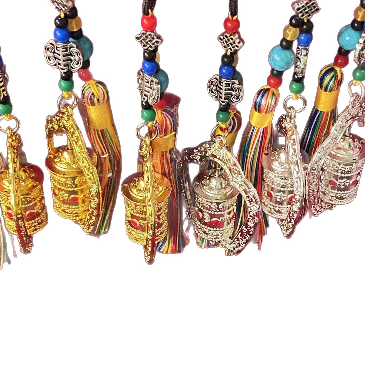 Scenic Spot Gift Accessories Car Tassel Pendant Xizang-Style Prayer Wheel Creative Xizang-Style Alloy Car Hanging Wholesale Factory