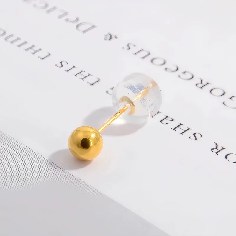 18K Gold 4mm Smooth Bead Stud Earrings Au750 Solid Color Gold Earrings Gift Live Water Shell Gold