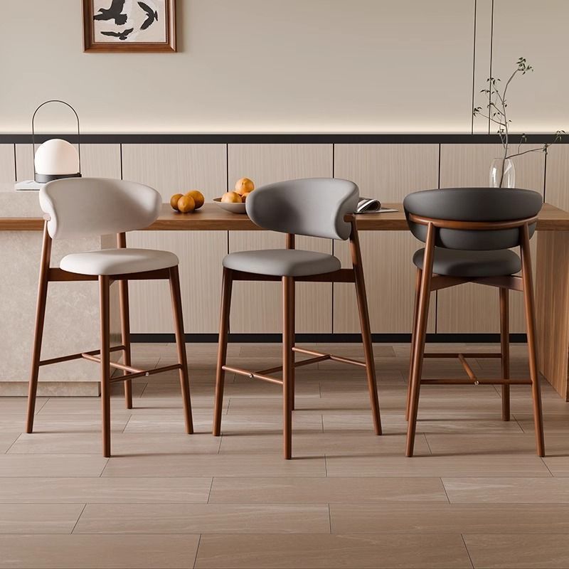 Bar Chair, Home High Stool, Modern Simple Bar Chair, Iron Back Chair, Light Luxury Bar Stool, Solid Wood High Chair