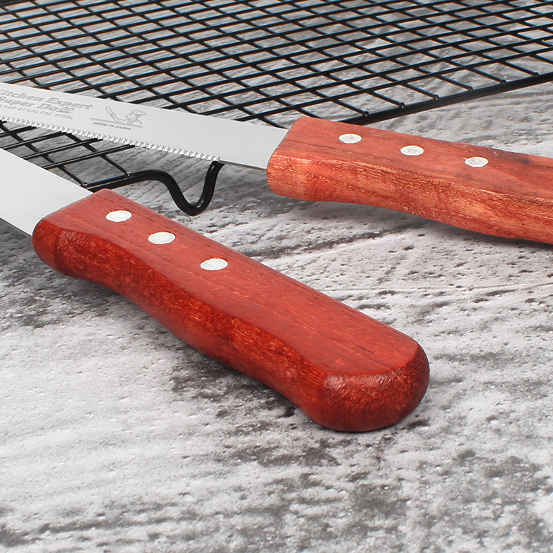 Wooden Handle Stainless Steel Serrated Bread Knife Baking Cake Cutter Layered Fine Tooth Toast Bread Tool