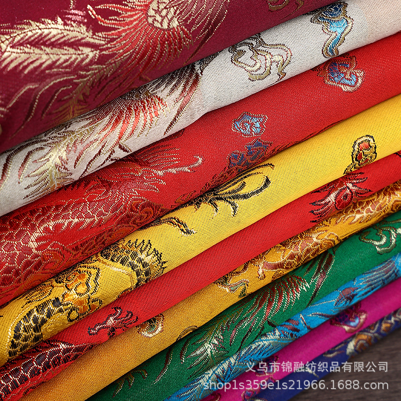 Cai Dragon and Phoenix Brocade Fabric Ancient Costume Tang Suit Festive Clothing Decoration Chinese Style Jacquard Silk Satin Fabric Wholesale