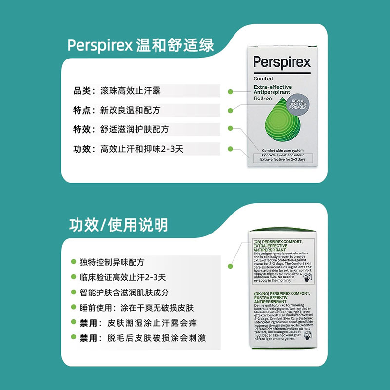 Danish Perspirex Antiperspirant Deodorant Roll-On for Underarms, Effective Odor Removal, Deodorization, Odor Suppression, Refreshing Roll-On