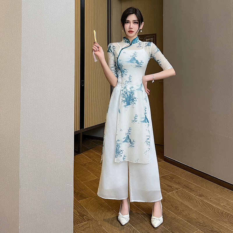 Improved cheongsam dress beautician work clothes health care foot massage pedicure technician clothes suit female 2024 New 1377