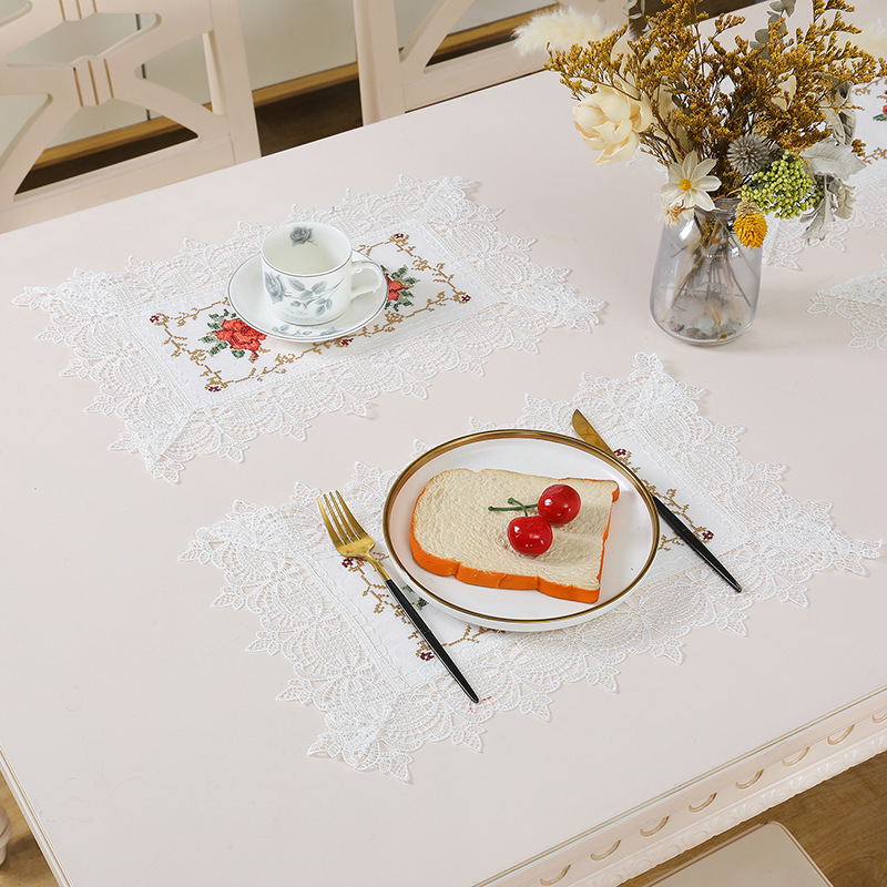 Supply Cross-Stitch Rose Tulip Table Flag American Thanksgiving Table Flag Cover Decorative Fabric Placemat