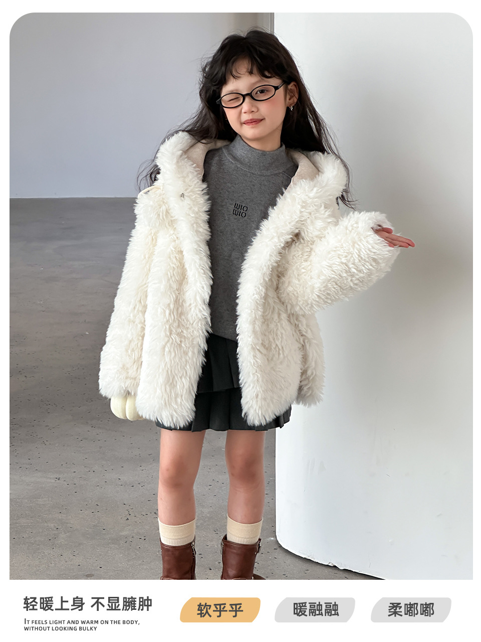 Girls' Winter Fur Outwear New Thick Warm Imitation Lamb Fur All-In-One Outwear Baby Kidsren's Outwear