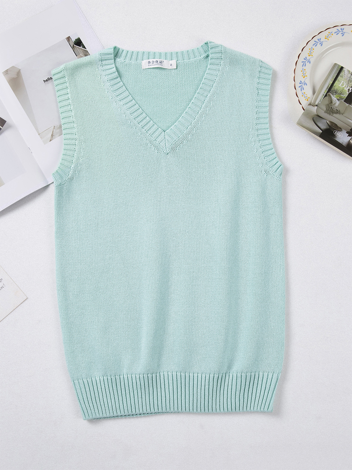 Petite College Popular Basic Solid Color Versatile Commuter Jk Vest Sweater Thin Layered Pullover Knitted Vest