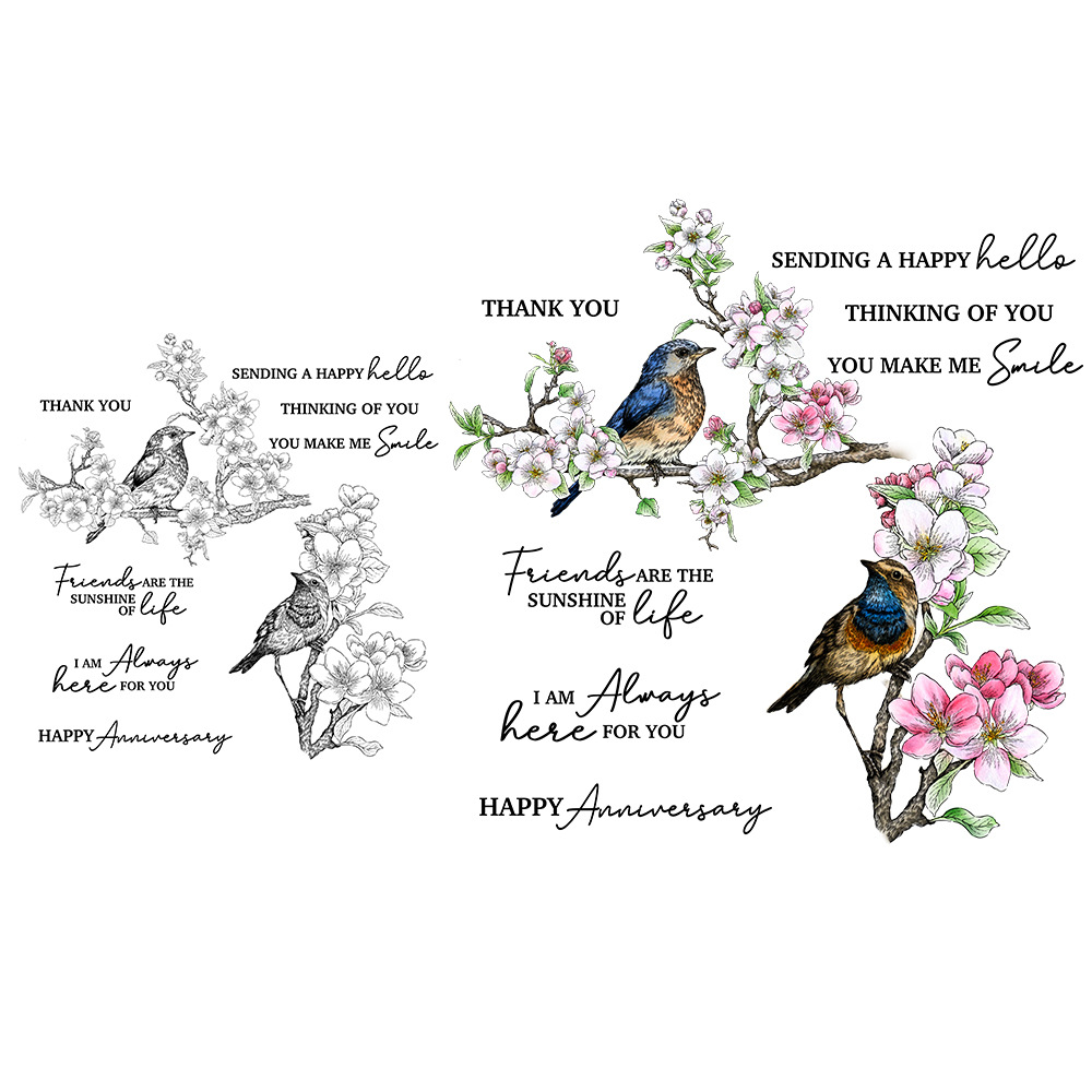 Cherry blossom and sparrow metal carbon steel knife mold with silicone stamp cutting die embossing etching cutting knife mold