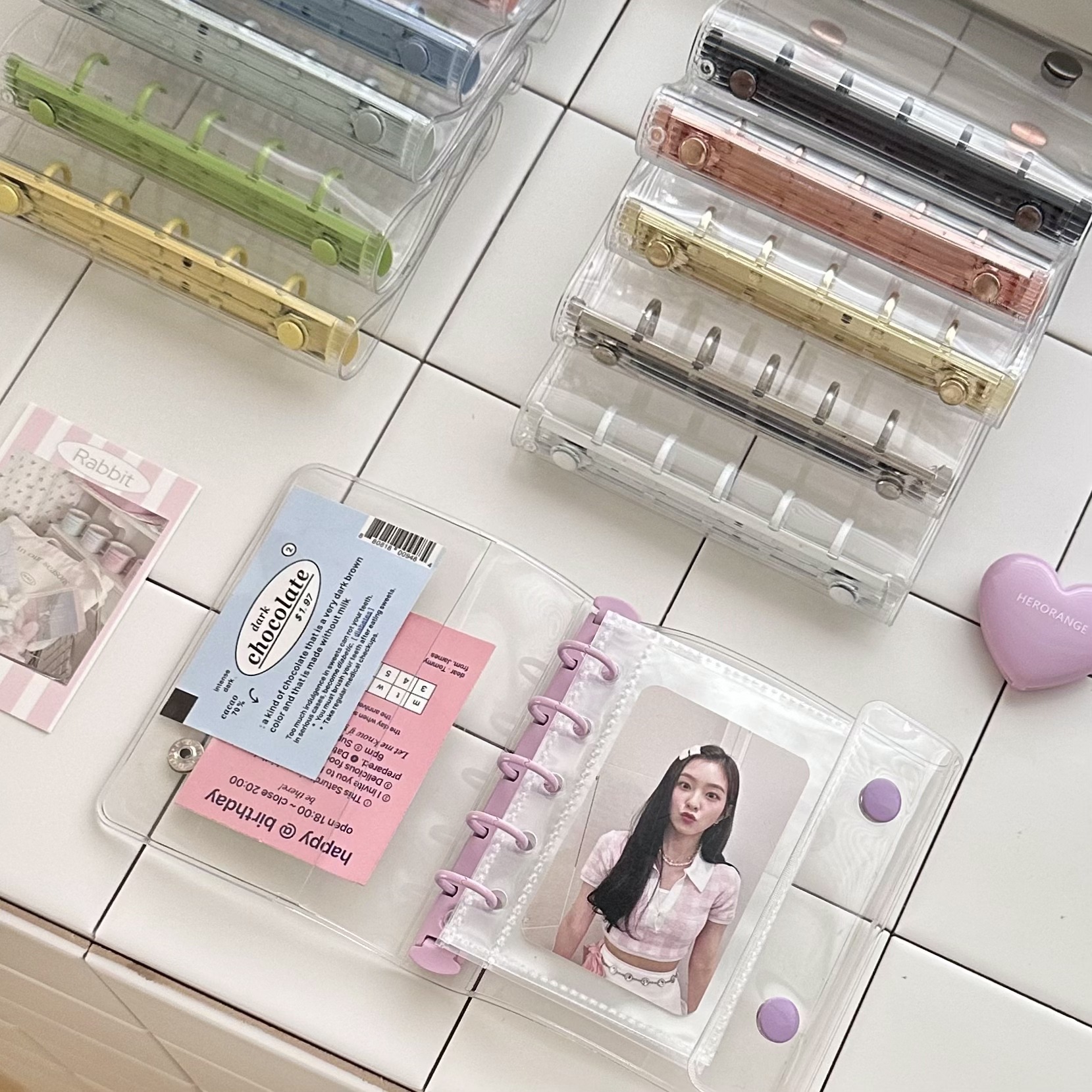 M5 Fresh Double-Button Transparent Pvc Soft Shell Color Clip Loose-Leaf Guka Notebook Hand Ledger Polaroid Photo Album Nail Art Storage