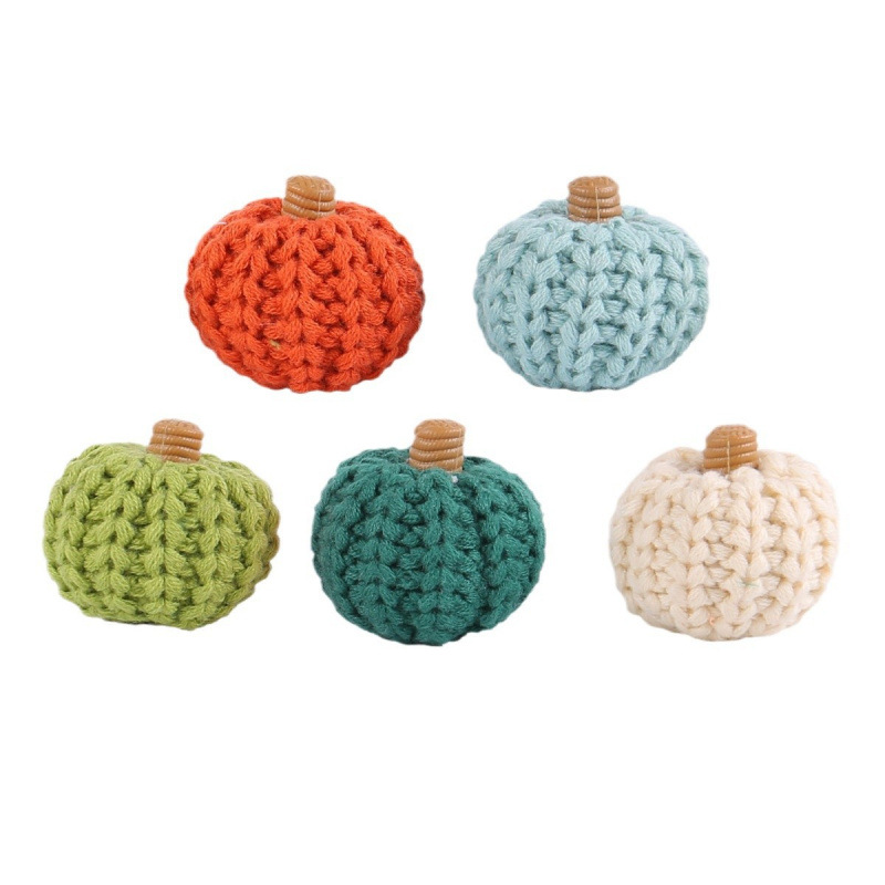 Cross-Border New Knitted Pumpkin Decorative Ornaments DIY Hand-Knitted Colorful Pumpkin Party Decoration Props Wholesale