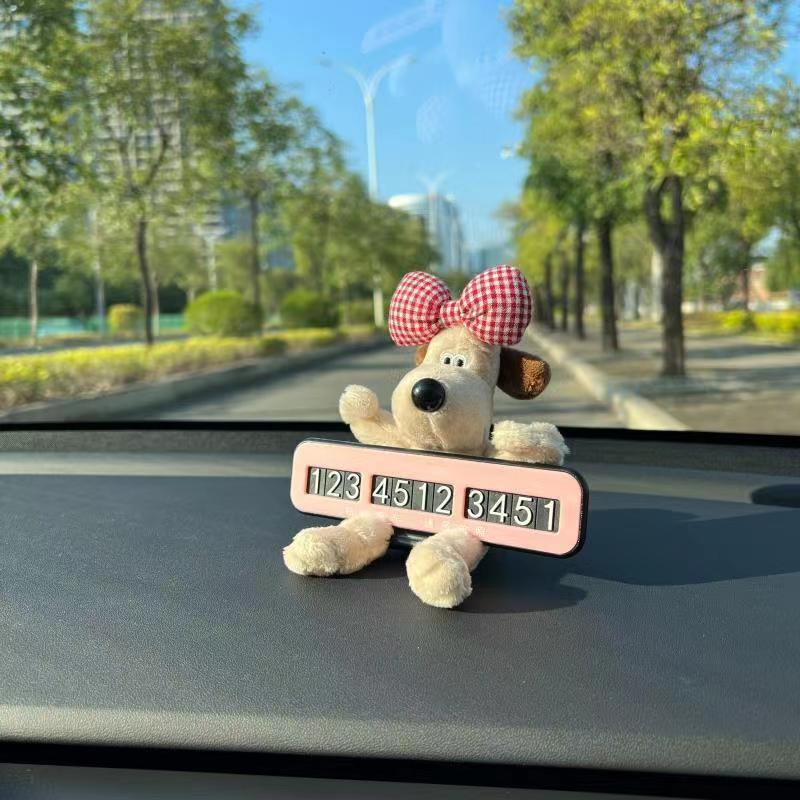 Car Number Plate Cute Girl Leader Dog Repair Dog Stereo Car Parking Plate Plush Doll Ornaments Interior