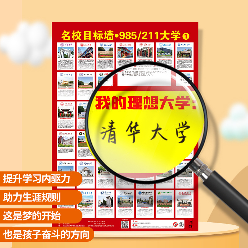 2025 New Famous School Target Wall Sticker 985211 College Entrance Examination Key University Target Incentive Wall Chart