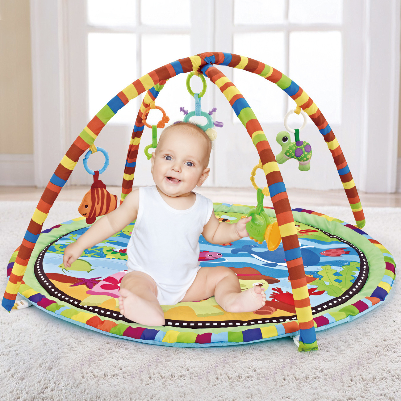 Factory direct baby fitness rack game carpet with Rattle newborn baby 0-2 years old lying playing rattle