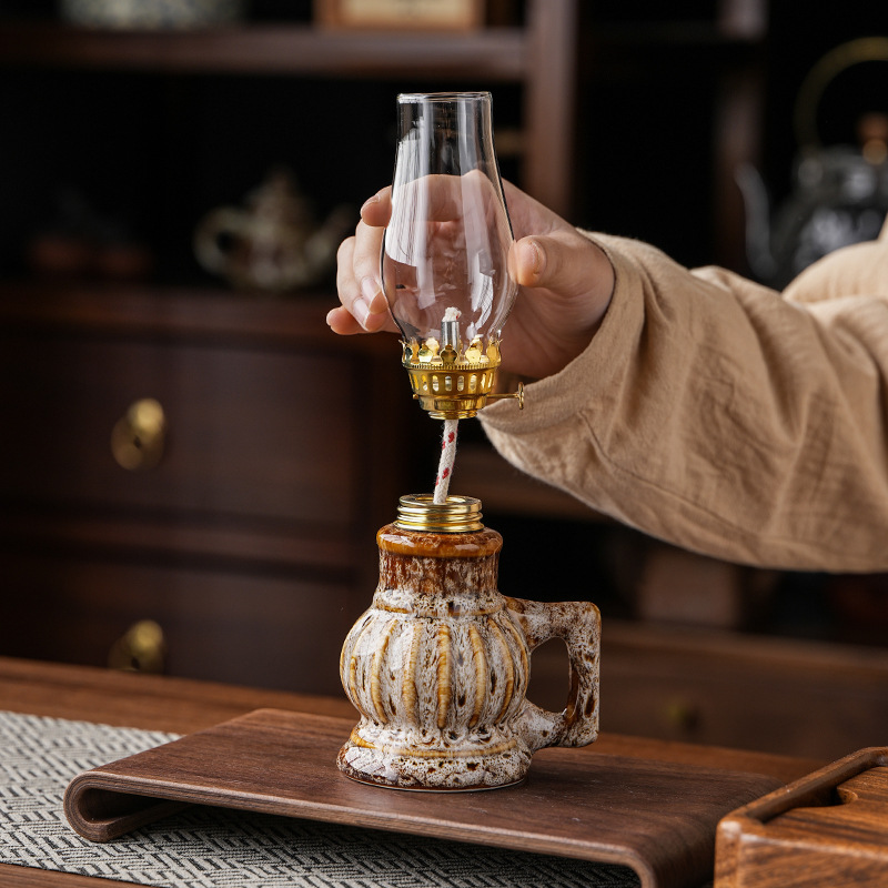 Cross-Border Kiln-Turned Antique Creative Butter Lamp Ceramic Everlasting Lamp Tea Room Ornaments Home Camping Atmosphere Lamp Decorations