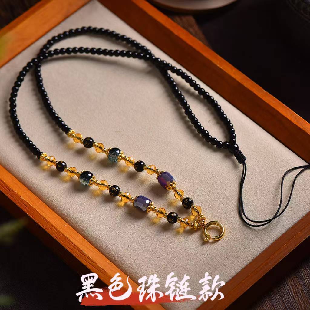 Wholesale Boutique Bead Chain Multi-Color Matchinging Crystal Thangka Hanging Chain Sweater Chain Quick Release Buckle Beeswax Jade Necklace