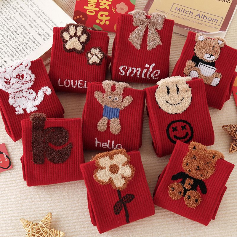 New red socks long stockings winter thickened student tube socks for men and women with tube socks this year big red