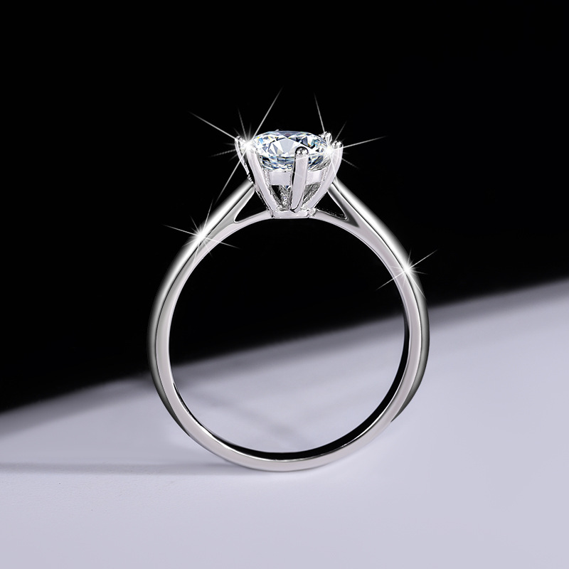 S925 Sterling Silver Moissanite Ring Classic Six-Prong Wedding Proposal Ring Adjustable Women's Direct Manufacturer Jewelry
