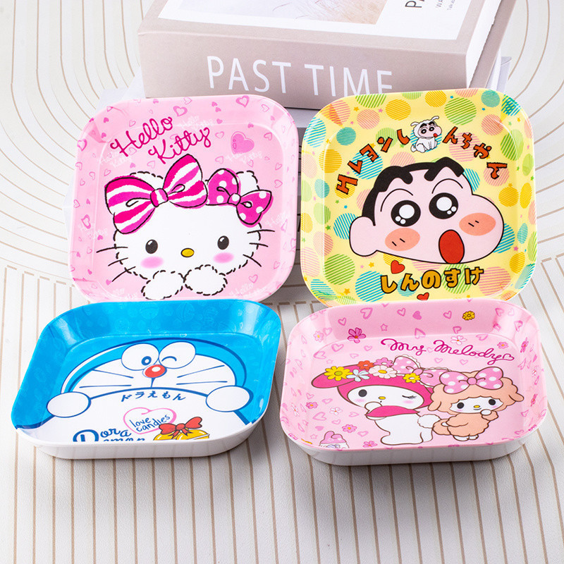 Square Small Bone Dish Imitation Porcelain Dried Fruit Plate Dining Table Garbage Plate Snack Melon Seeds Fish Bone Plate Cartoon Household Spit Bone Plate