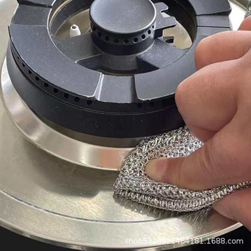 Double-sided silver wire dish cloth steel wire cloth instead of steel ball kitchen non-oil dish towel metal wire cleaning cloth