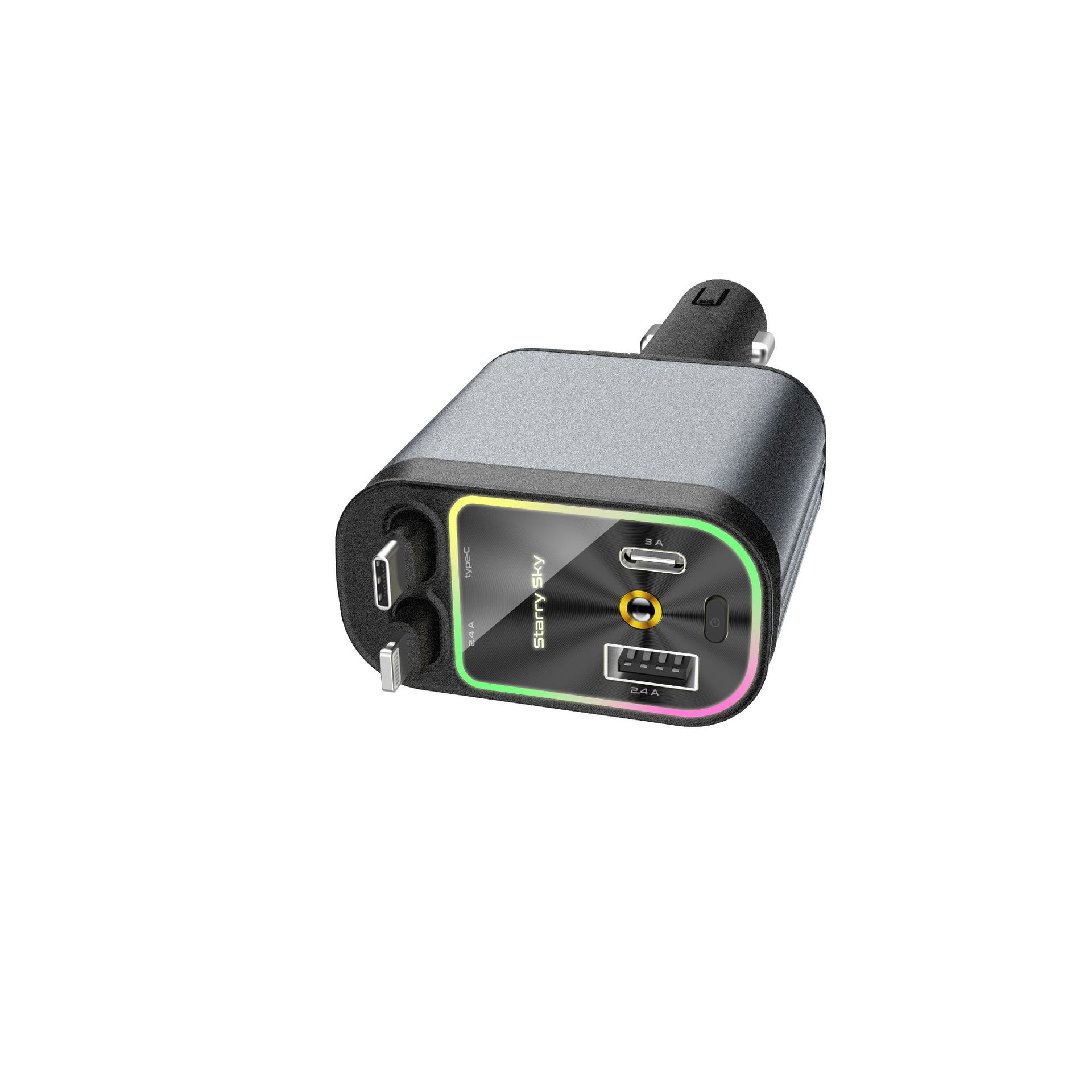 Cross-Border Car Charger Starry Sky Atmosphere Light Car Super Fast Charging Flash Charging Retractable Cable Four-In-One Cigarette Lighter B1