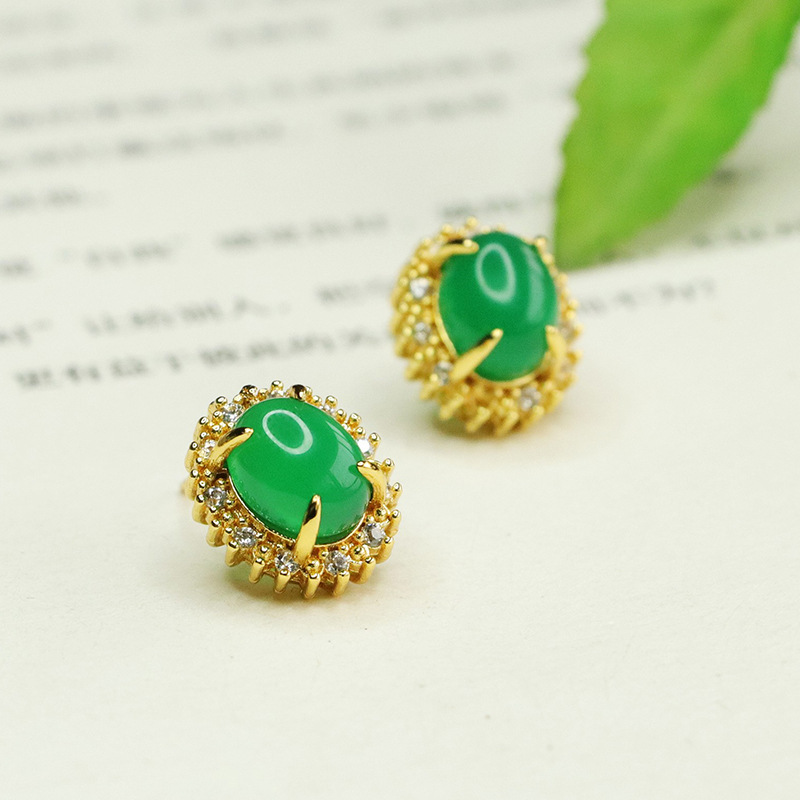 Aiyu Ice Green Chalcedony Earrings Agate Earrings Earrings Fashion Jewelry Factory Wholesale AY4013006