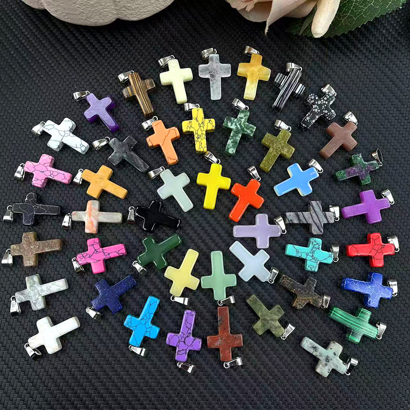 Крестик из натурального камня для внешней торговли 18*25мм, кристалл агат, ожерелье, аксессуары для DIY, оптовая продажа ювелирных аксессуаров