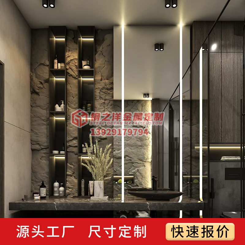 Hotel Stainless Steel Niches Embedded Bathroom Light Luxury High-end Bathroom Wall Storage Cabinet Metal TV Niches