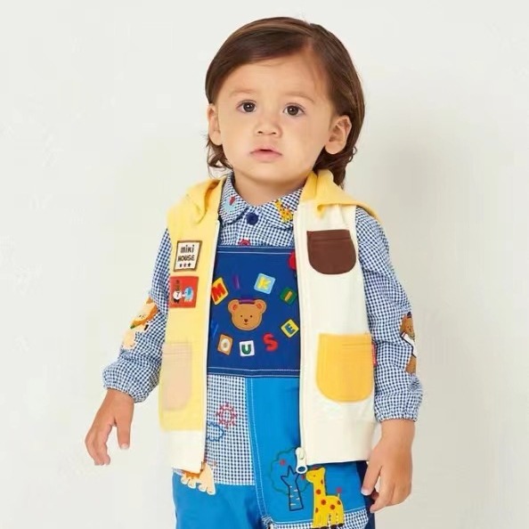 [in Stock] 25 Autumn/Winter Trendy Brand High-End Children's Clothing Miki Color-Block Navy Bear Children's Vest