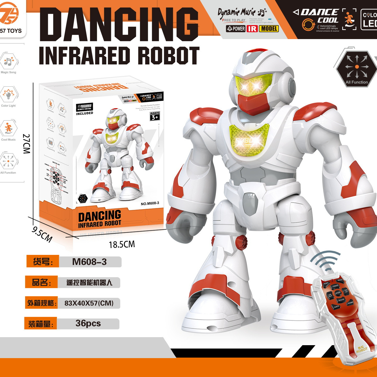 Foreign Trade New Product Early Education Intelligent Lighting Robot Electric Infrared Sensor Children's Remote Control Intelligent Programming Toy