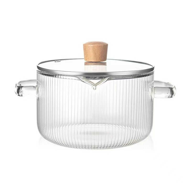 Bear Striped Pot Glass Pot Soup Pot Thickened Double-Handle Transparent Glass Milk Pot Instant Noodle Bowl High-Value Hot Pot Non-Stick