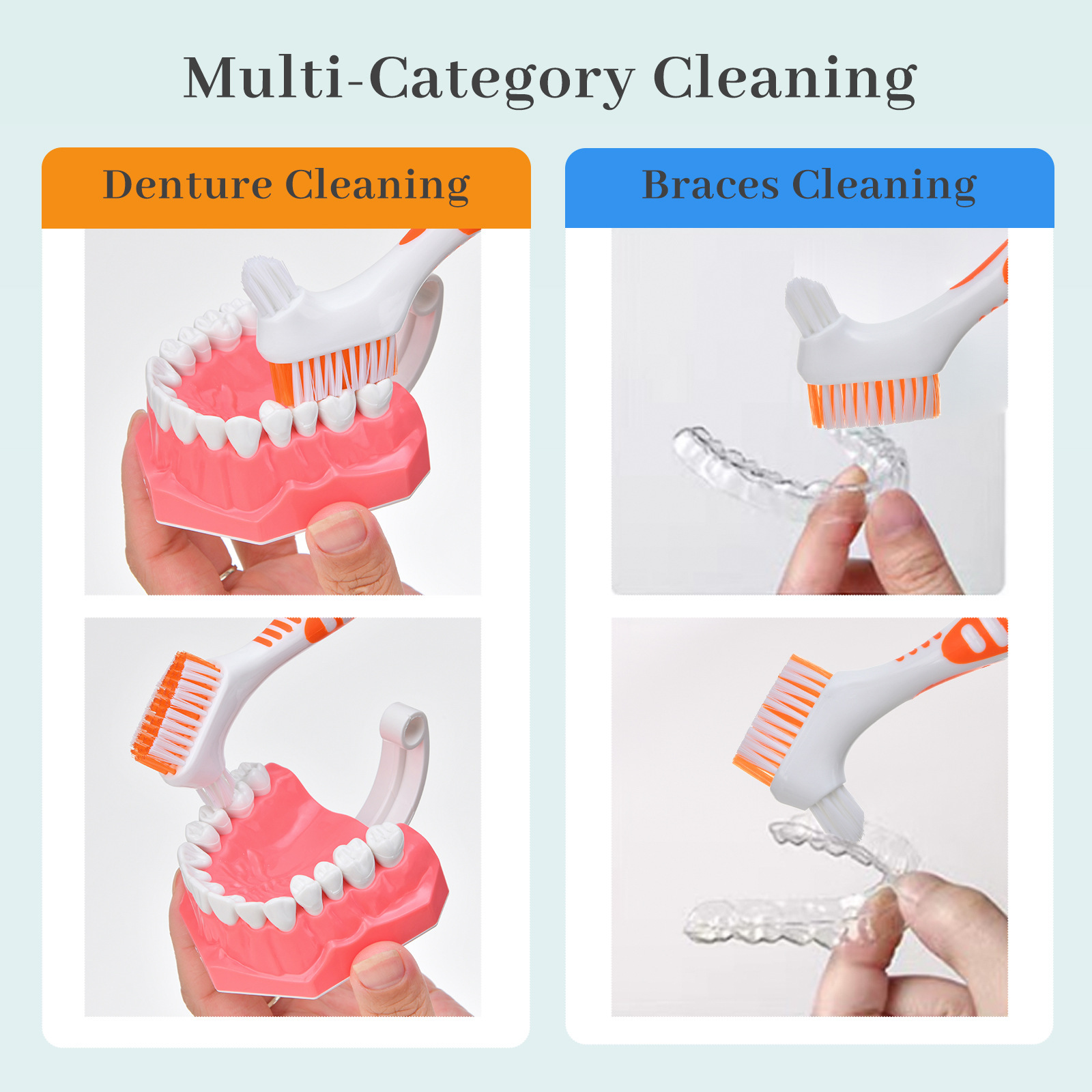 Denture Toothbrush Cleaning Brush Medium Bristle Double-Ended Denture Brush for Cleaning Invisible Braces Special Brush Orthodontic Retainer Descaling Brush