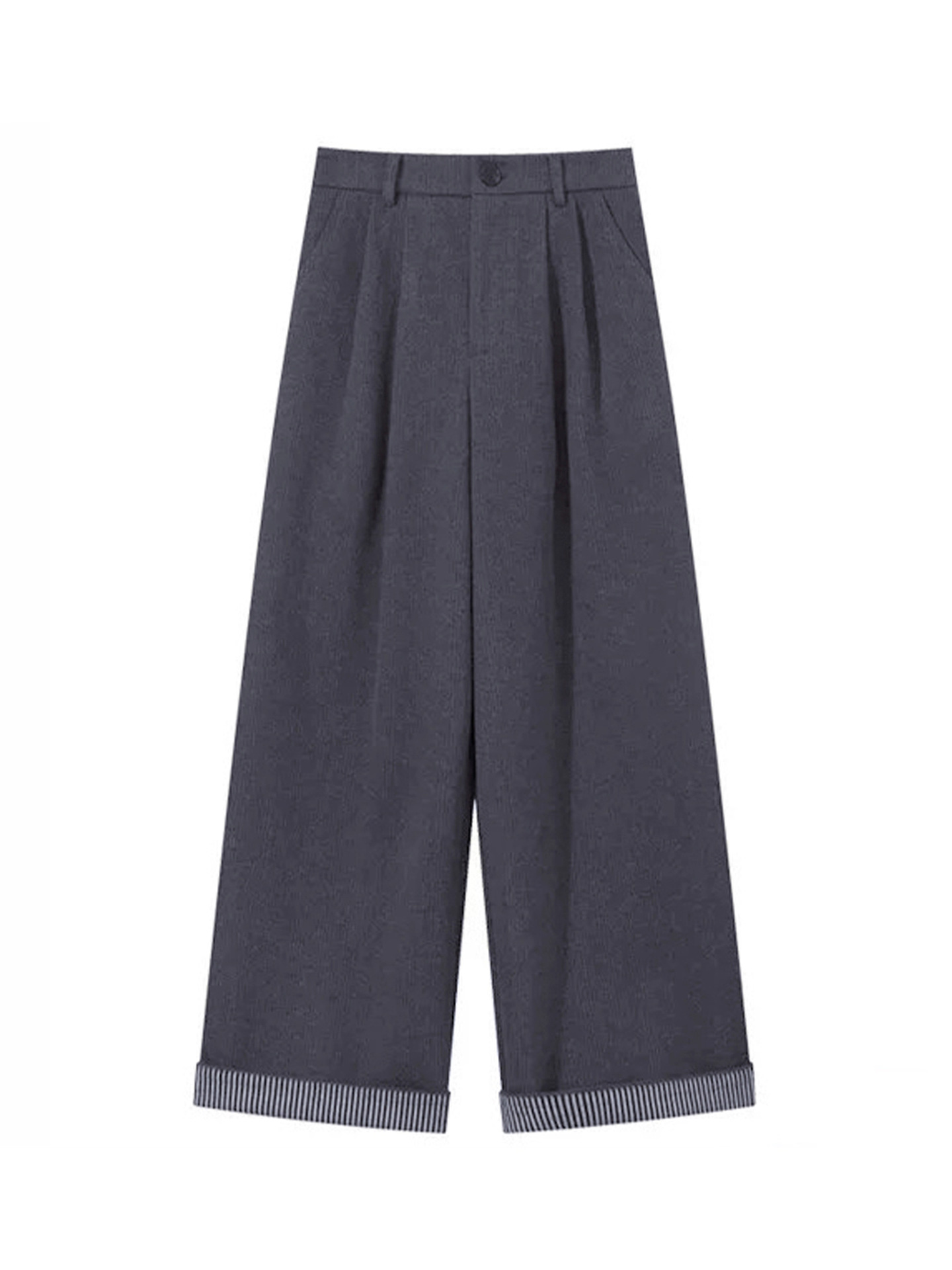 Pear-Shaped Figure Dark Gray Woolen Casual Pants for Women in Autumn and Winter Fleece-Lined for Fat Girls mm High-Waisted Loose Slimming Look Wide-Leg Pants