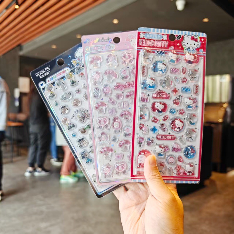 Официальные наклейки Sanrio с милыми персонажами Мелоди, Хелло Китти и Снупи, тисненные, стерео