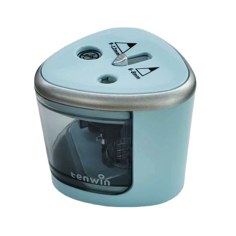 Tenwin Double-Hole Electric Pencil Sharpener Semi-Automatic Thickness Two-Hole Pencil Sharpening Machine Cross-Border Battery Model 8004