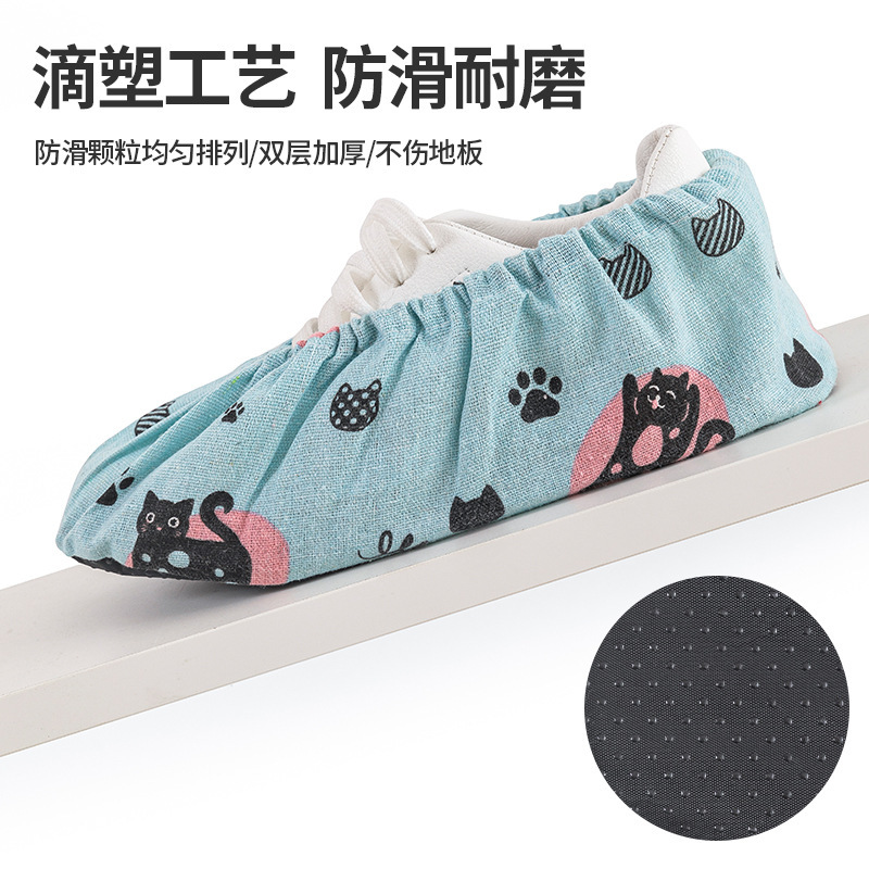 Shoe Cover Household Recurrent Washable Canvas Printed Indoor Shoe Cover Children's Cartoon Anti-slip Bottom Student Computer Room Cloth Foot Cover