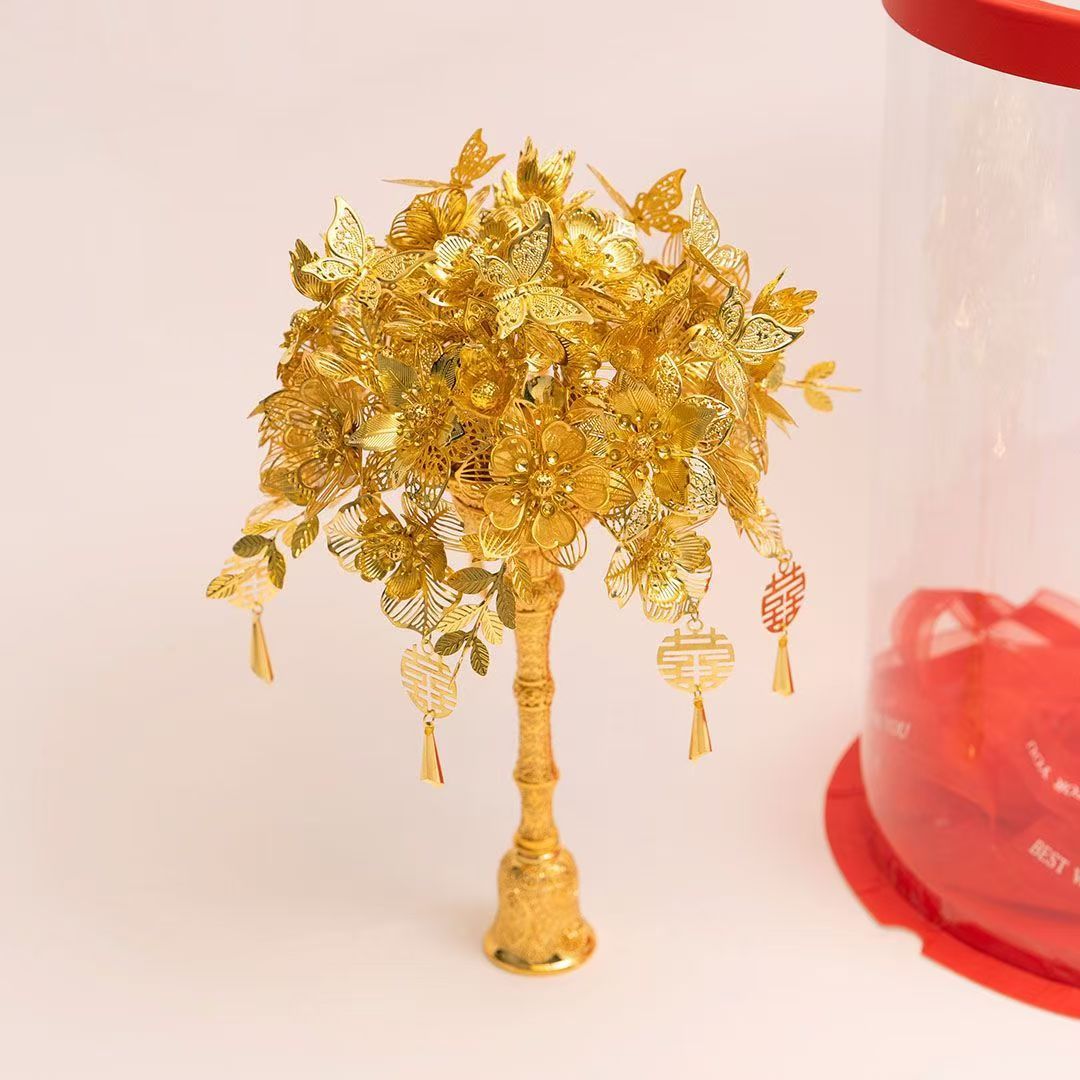 New Pure Gold Holding Flower Material Bag Chinese Wedding Bride Xiuhe Dress Scepter for Girlfriends Wedding Gift