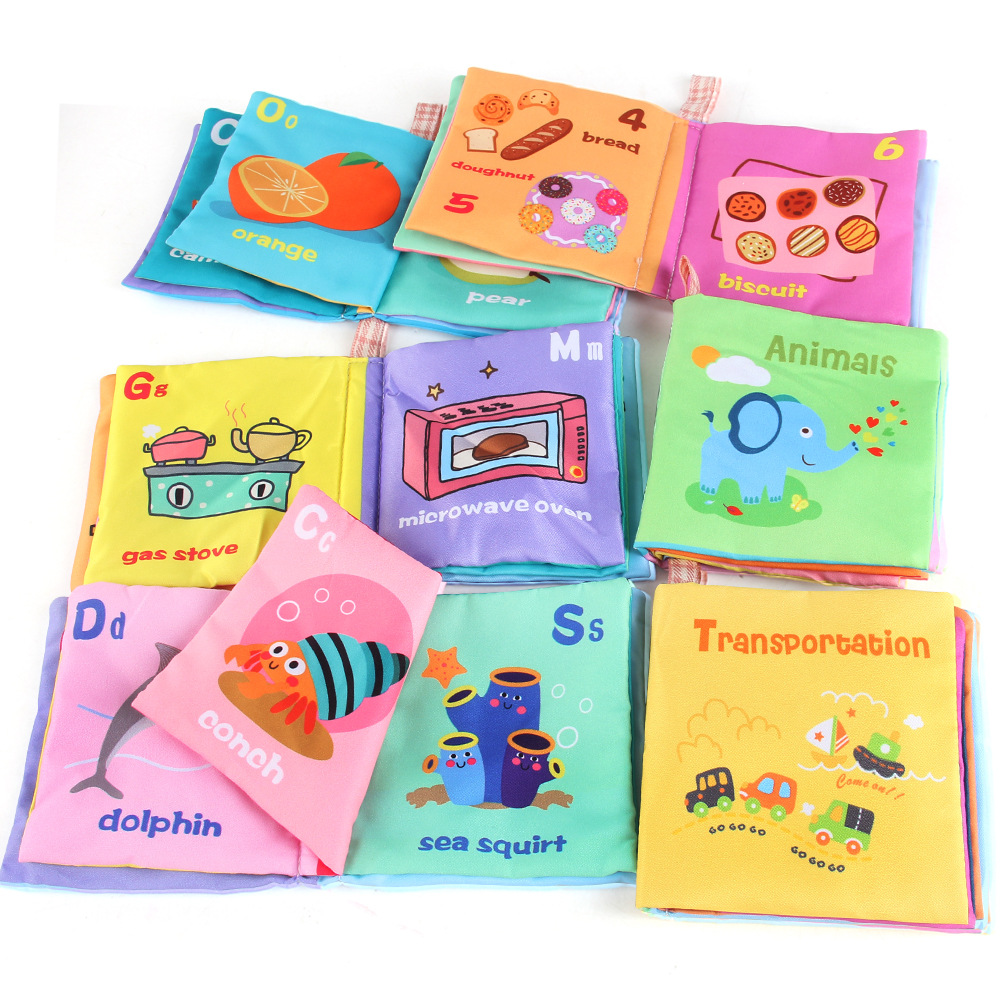 Кросс-бордовые детские тканевые книги для когнитивного развития, книги для детей с шуршащей бумагой, ранние обучающие тканевые книги для младенцев, оптовая продажа