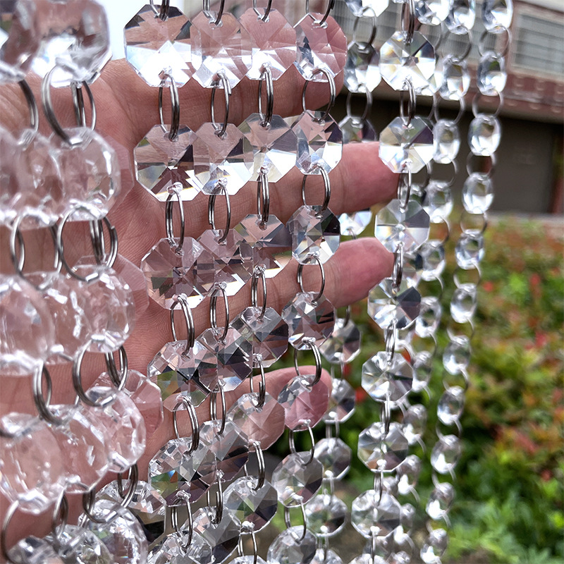 New Crystal Octagonal Bead Curtain Wedding Ceiling Decoration Wedding Stage Road Guide Hanging Door Curtain Partition Curtain Beads