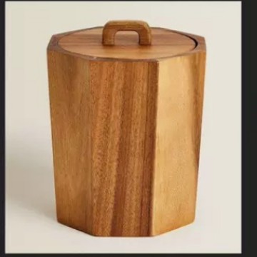 New Acacia Wood Storage Box for Home Kitchen with Lid, Round Storage Tube with Stainless Steel Wooden Packaging Container