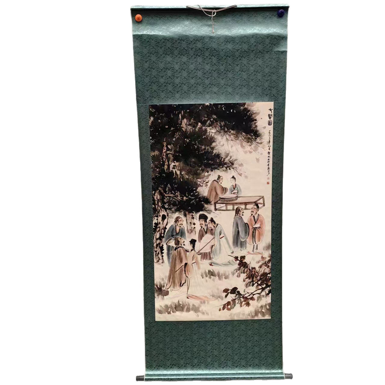 Antique Calligraphy and Painting by Fu Baobai, Seven Sages Scroll, 133.2cm Center Panels 170*70, Wholesale Supply from Painting Manufacturers