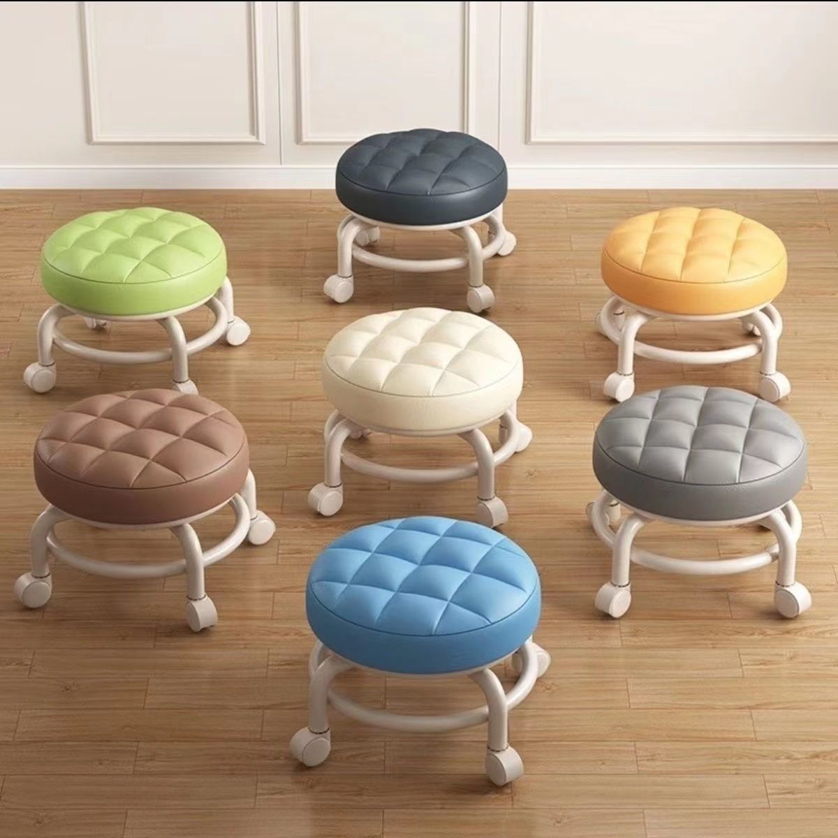 Universal Wheel Small Stool Household Sedentary Not Tired Small Bench Children's Small Chair Rental Room Shoe Changing Stool with Baby Artifact
