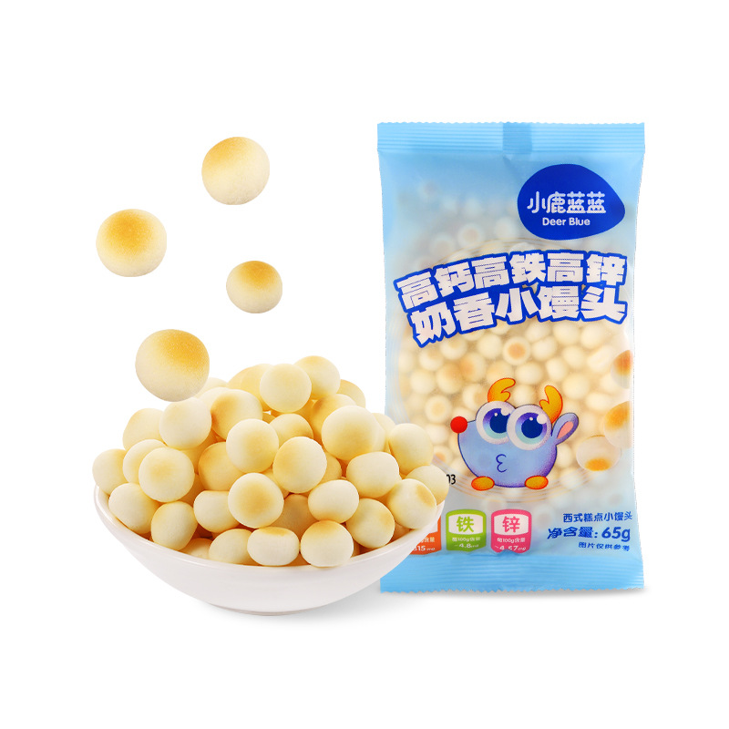 Little Deer Lanlan High Calcium High Iron High Zinc Milk Flavor Small Steamed Bun Biscuits Melting Beans Children's Snack Brand