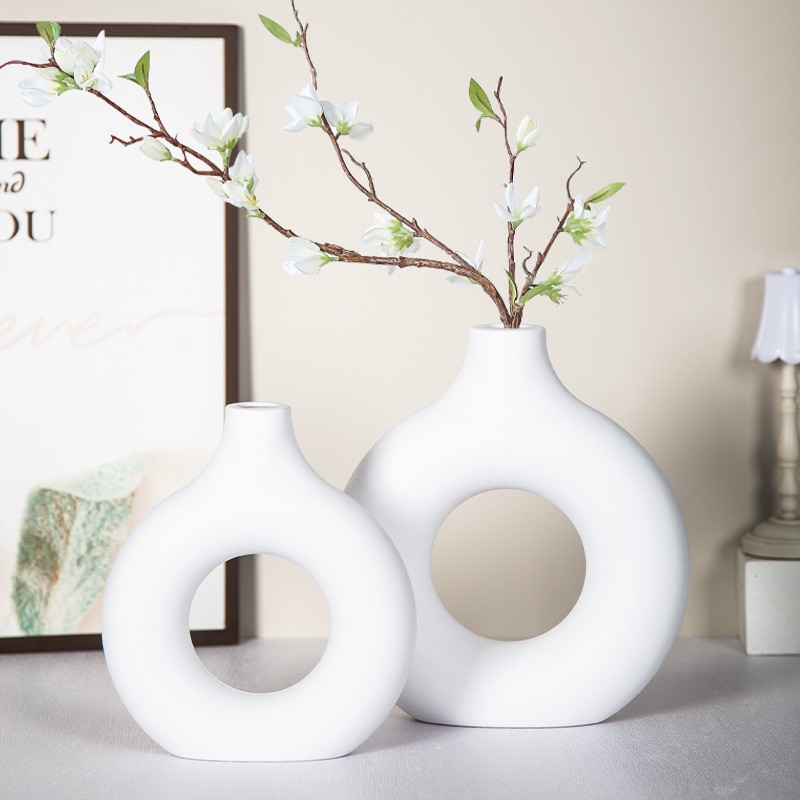 Nordic Ins Style Creative Round Donut Vase Home Decoration Crafts Living Room Flower Arrange Cross Border