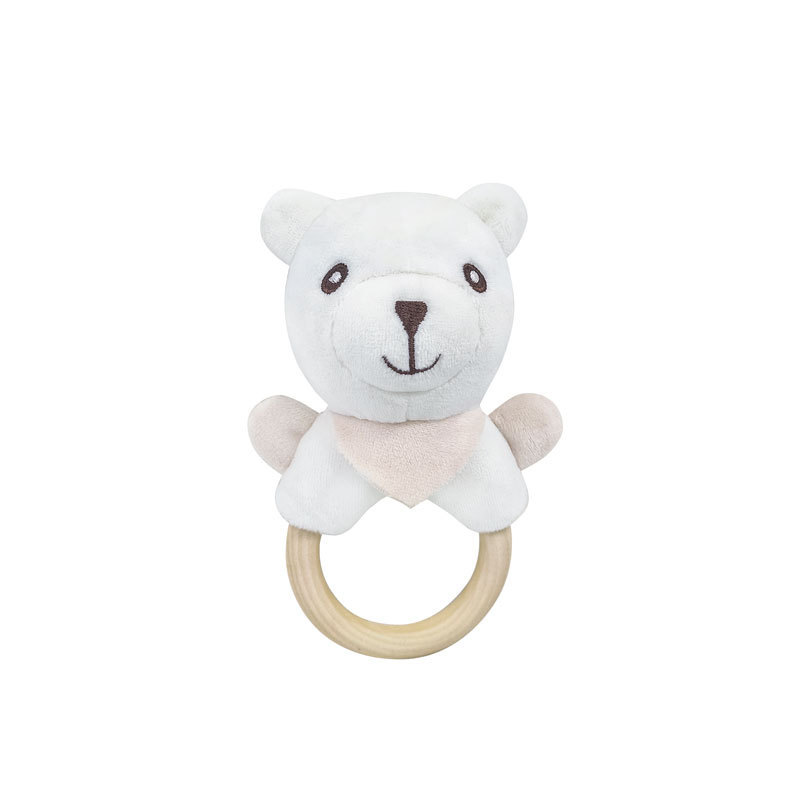 Cute cartoon elephant White Rabbit deer polar bear frog hand-cranking wooden ring educational hand rattle baby plush toy